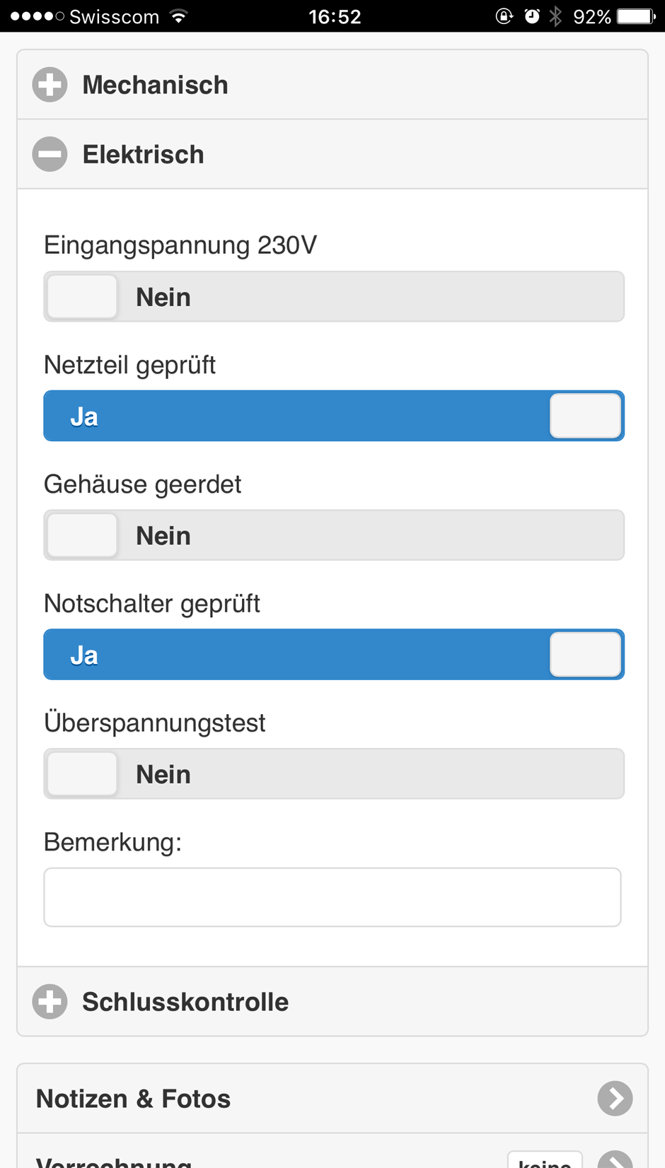 Checkliste für Service